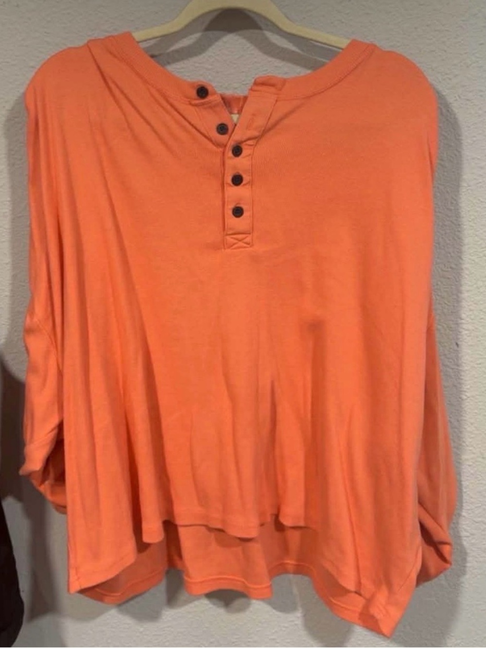 Free People Oversized Button Henley Top in Bright Orange